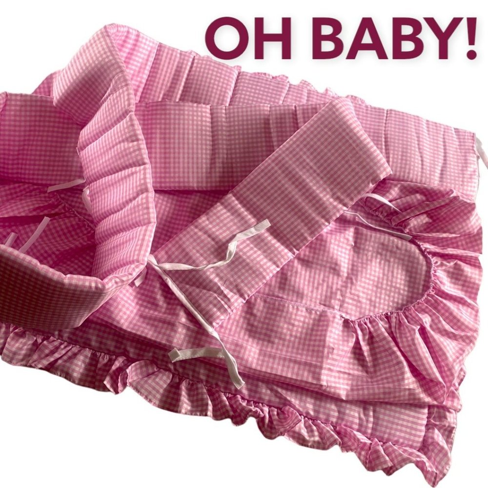 BABY BASSINET PINK GINGHAM SHEET SET (NEW)